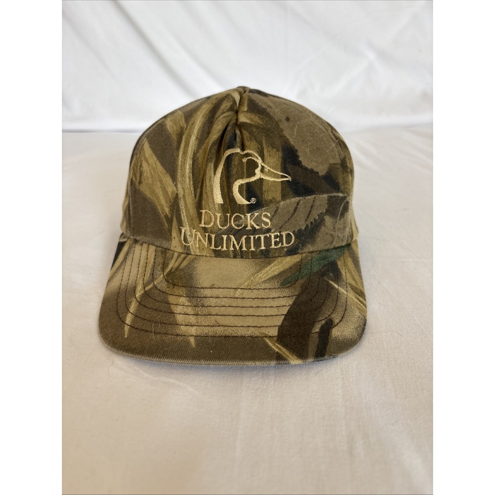 Vintage Ducks Unlimited Snapback Hat Men's One Size Brown Camo Made In USA Youth